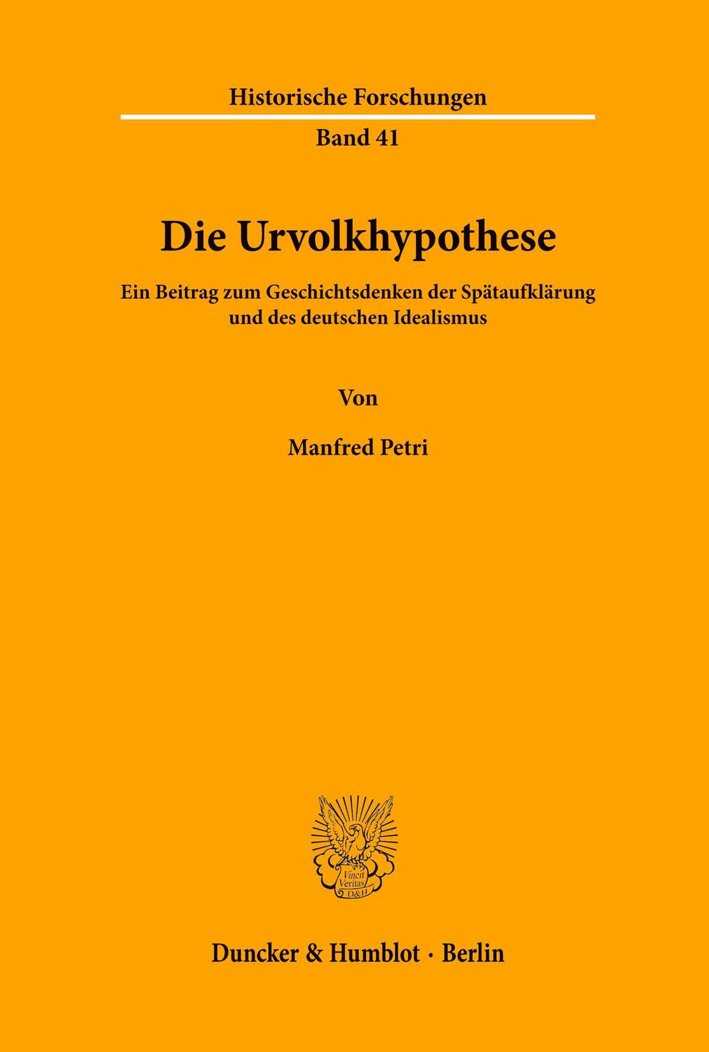 Cover: 9783428068463 | Die Urvolkhypothese. | Manfred Petri | Taschenbuch | Paperback | 1990
