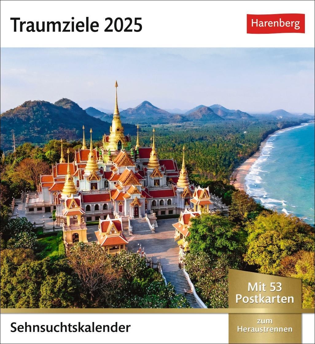Cover: 9783840034367 | Traumziele Sehnsuchtskalender 2025 - Wochenkalender mit 53 Postkarten