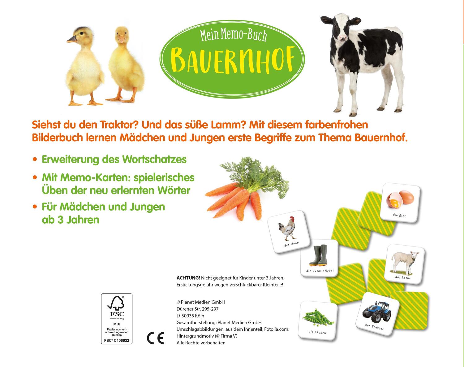 Rückseite: 9783849946241 | Mein Memo-Buch Bauernhof | Mit 40 Memo-Karten! Für Kinder ab 3 Jahren