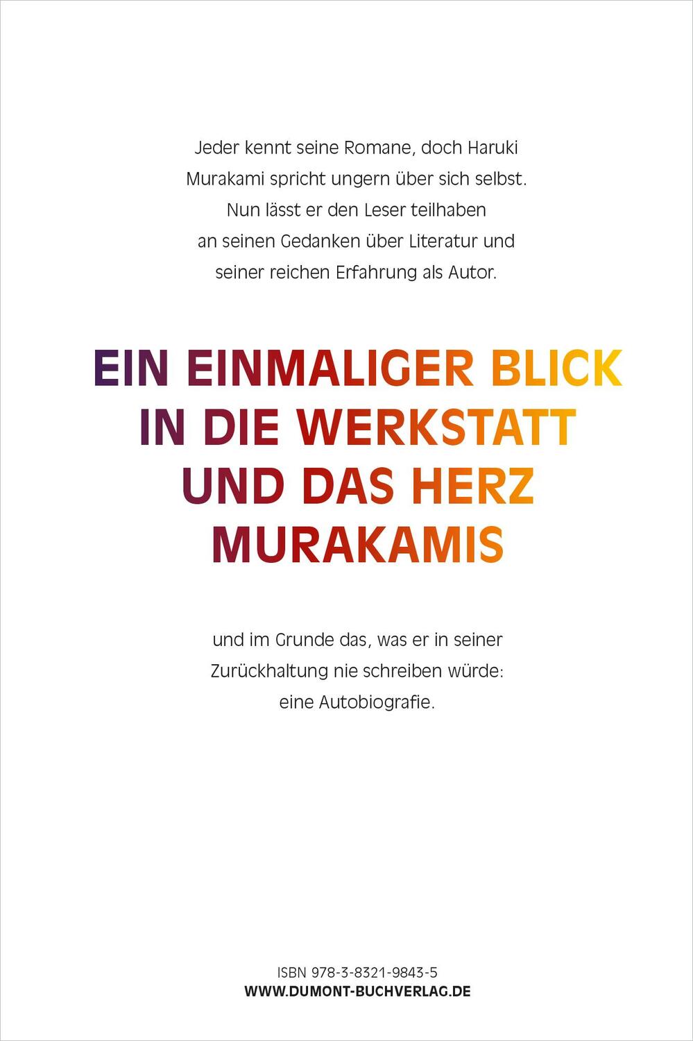 Rückseite: 9783832198435 | Von Beruf Schriftsteller | Haruki Murakami | Buch | 232 S. | Deutsch