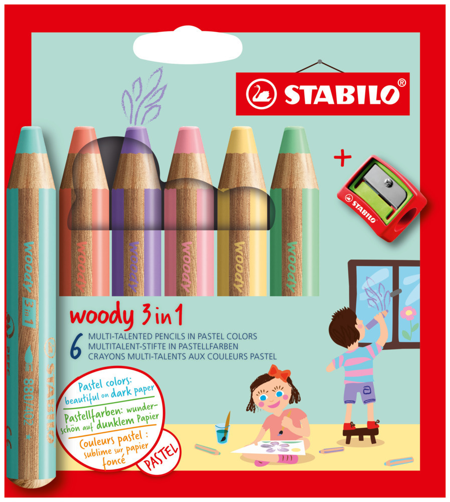 Cover: 4006381578059 | STABILO woody 3 in 1 6er Etui mit Spitzer Pastellfarben | Stück | 2022