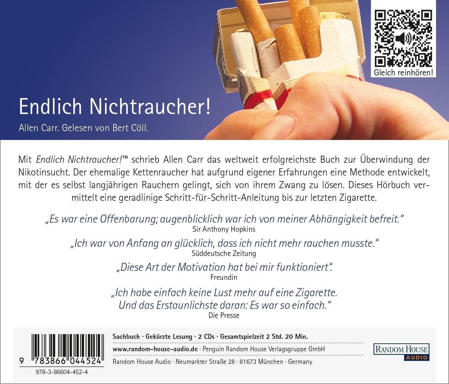 Bild: 9783866044524 | Endlich Nichtraucher | Allen Carr | Audio-CD | 2 Audio-CDs | Deutsch