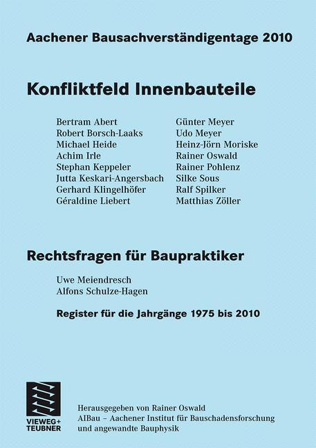 Cover: 9783834813626 | Aachener Bausachverständigentage 2010 | Konfliktfeld Innenbauteile
