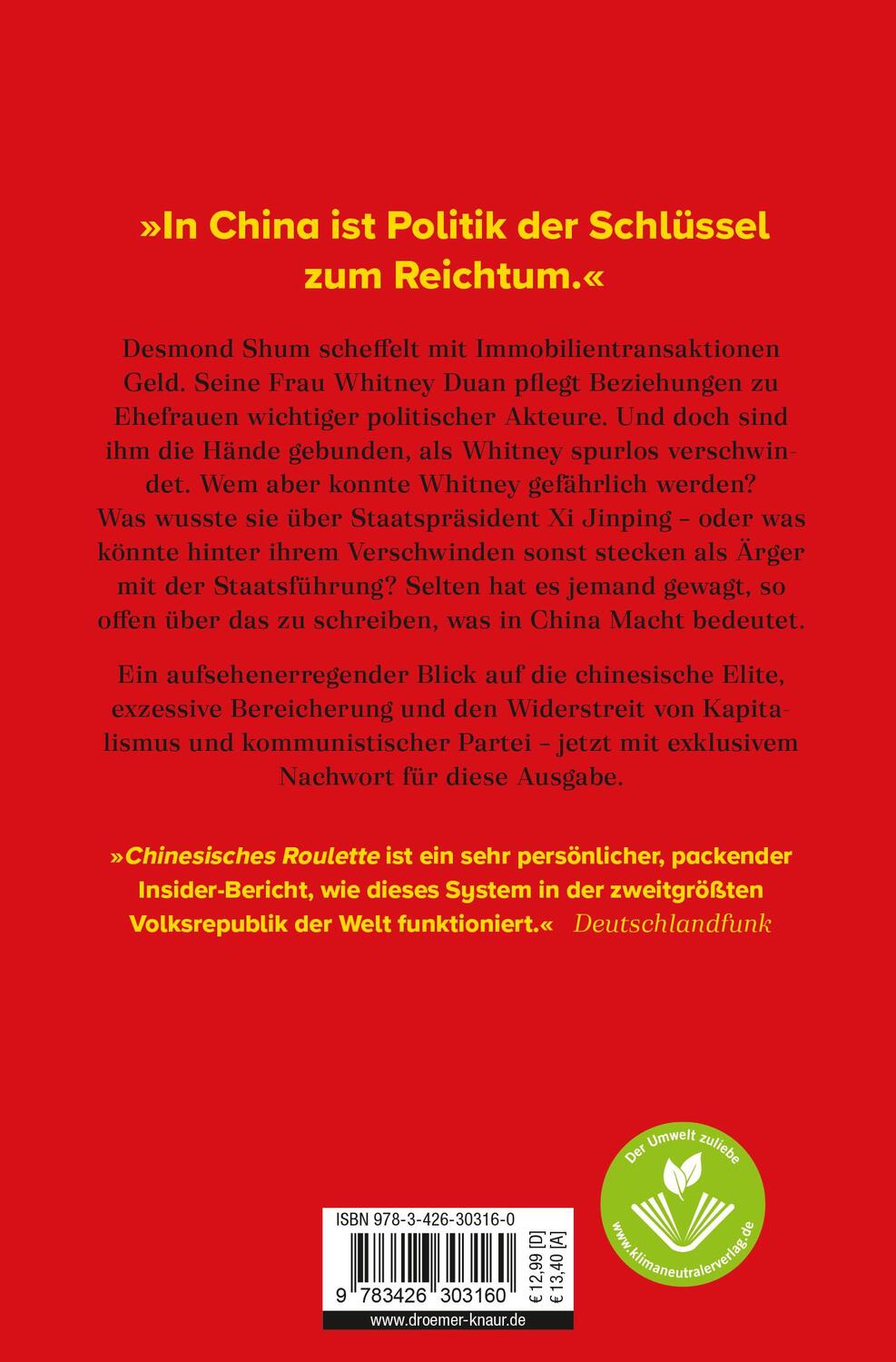 Rückseite: 9783426303160 | Chinesisches Roulette | Desmond Shum | Taschenbuch | 328 S. | Deutsch