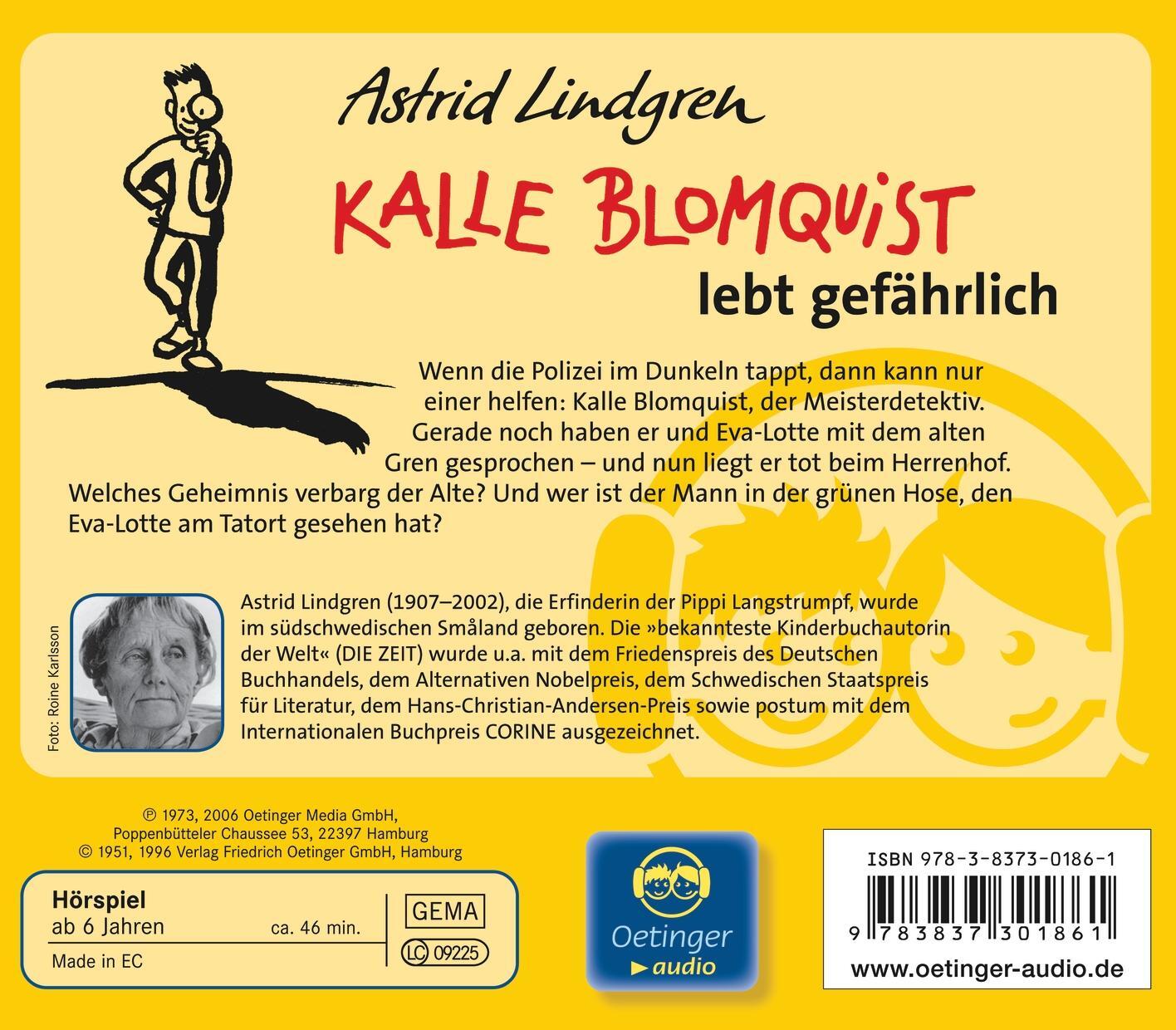 Rückseite: 9783837301861 | Kalle Blomquist lebt gefährlich | Astrid Lindgren | Audio-CD | 46 Min.