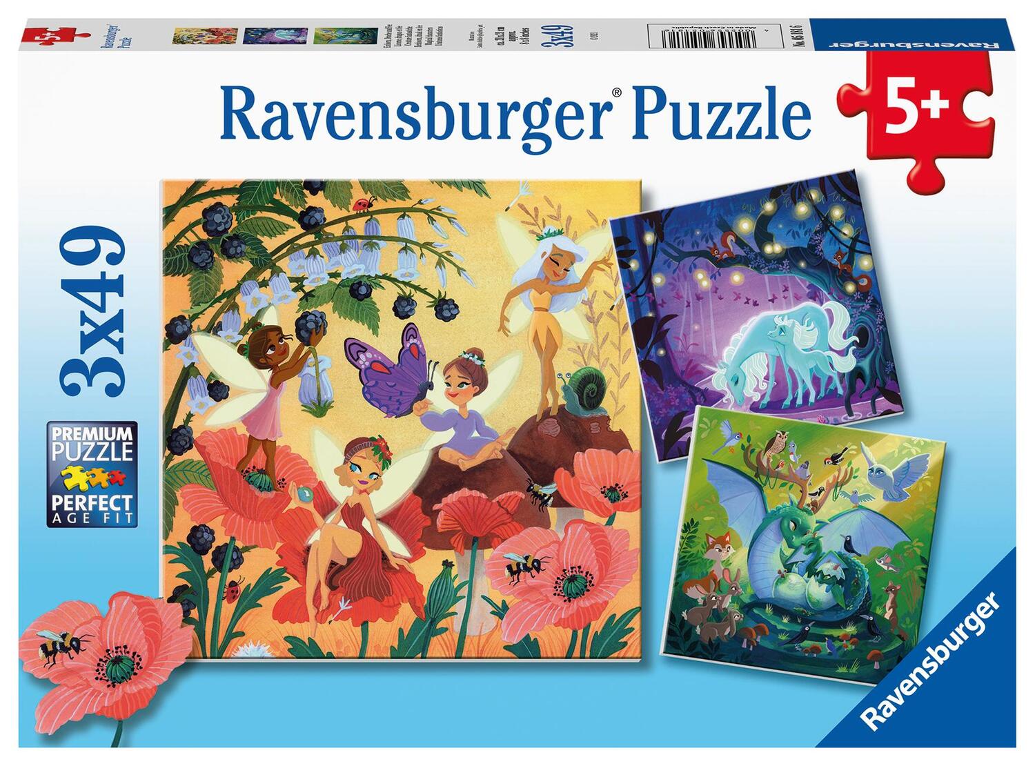 Cover: 4005556051816 | Ravensburger Kinderpuzzle 05181 - Einhorn, Drache und Fee - 3x49...