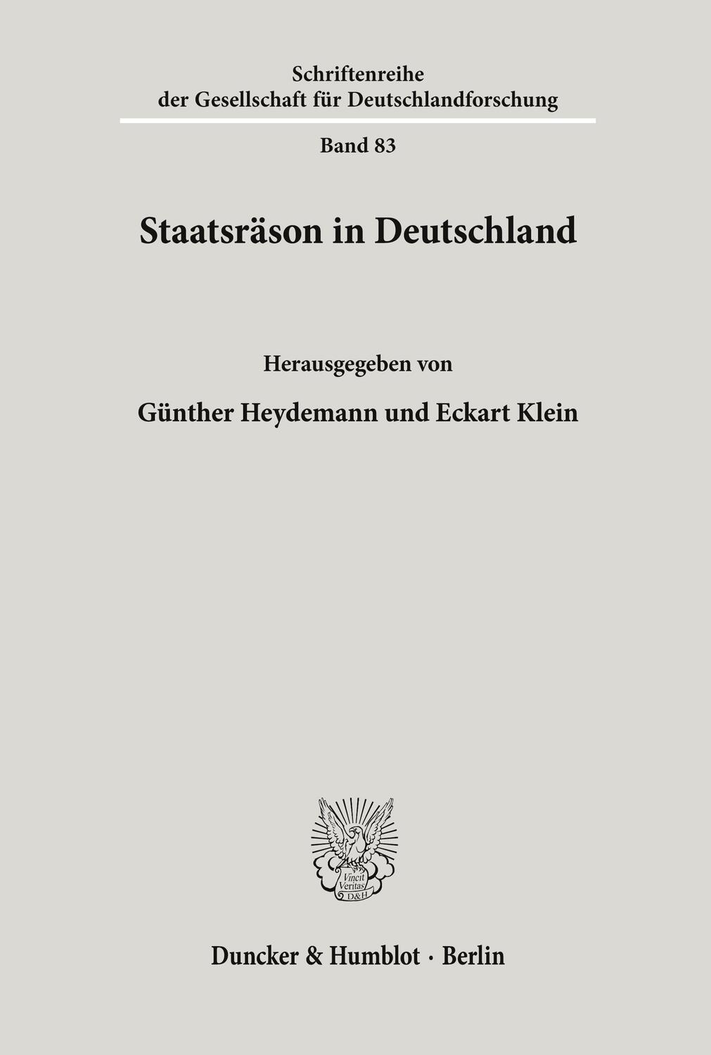 Cover: 9783428111336 | Staatsräson in Deutschland. | Günther Heydemann (u. a.) | Taschenbuch