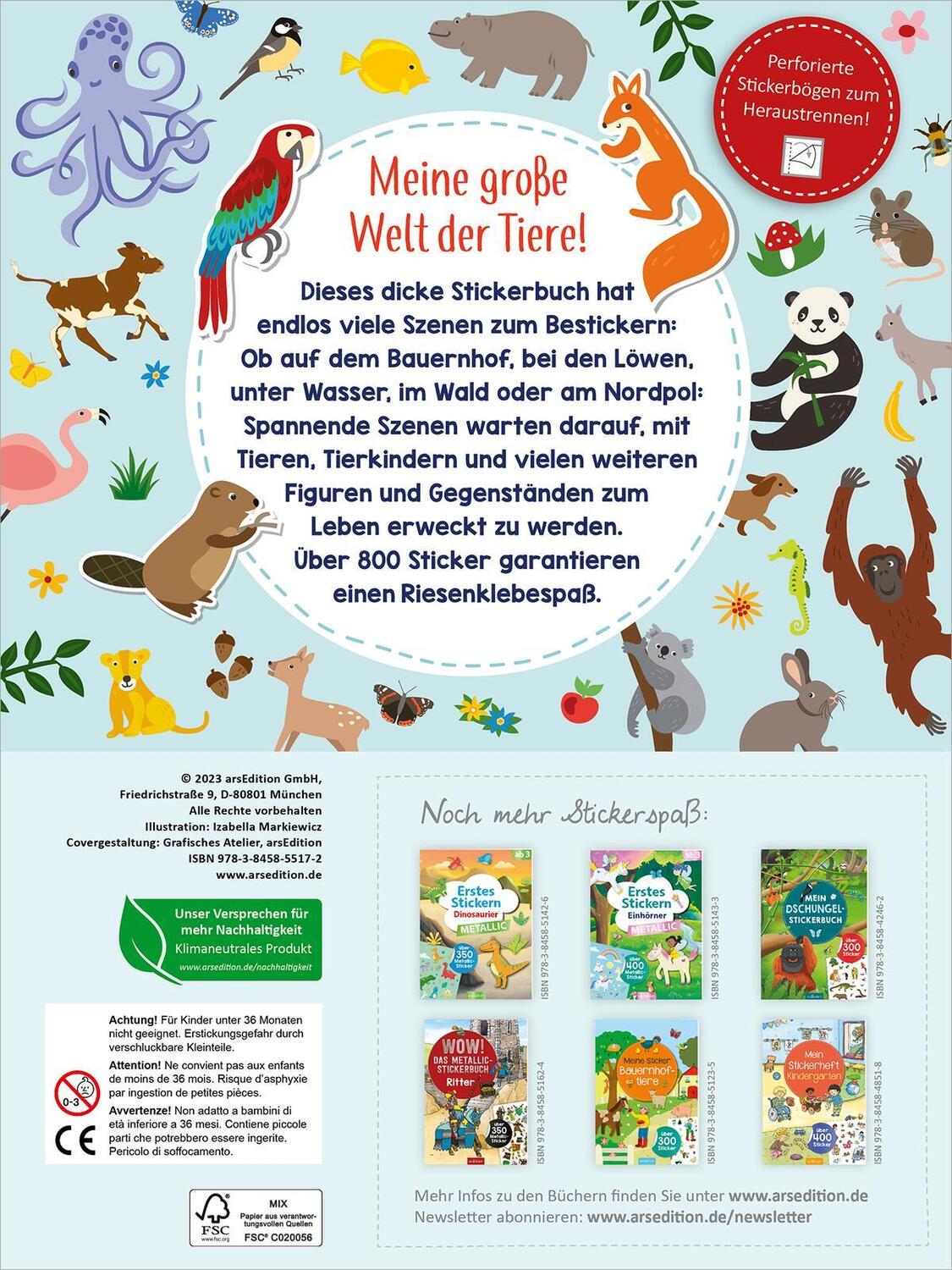 Rückseite: 9783845855172 | Das superdicke Stickerheft - Tiere | Über 800 Sticker und 20 Szenen