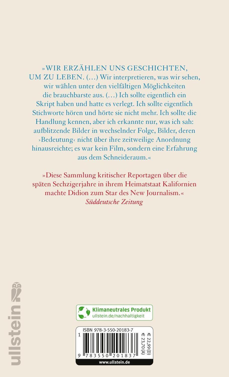 Rückseite: 9783550201837 | Das weiße Album | Joan Didion | Buch | Deutsch | 2022