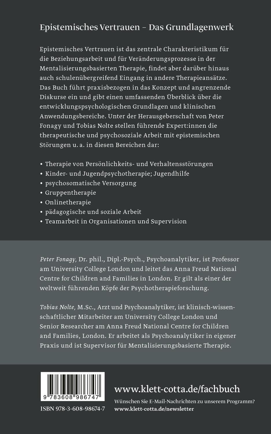 Rückseite: 9783608986747 | Epistemisches Vertrauen | Peter Fonagy (u. a.) | Buch | Deutsch | 2023