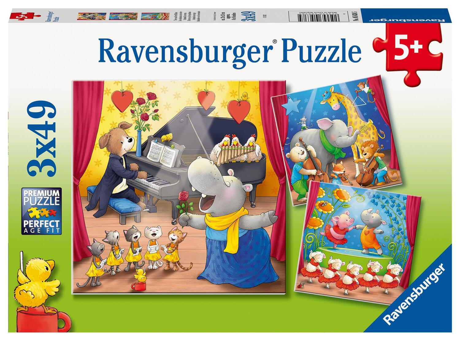 Cover: 4005556056385 | Ravensburger Kinderpuzzle - Tiere auf der Bühne - 3x49 Teile Puzzle...