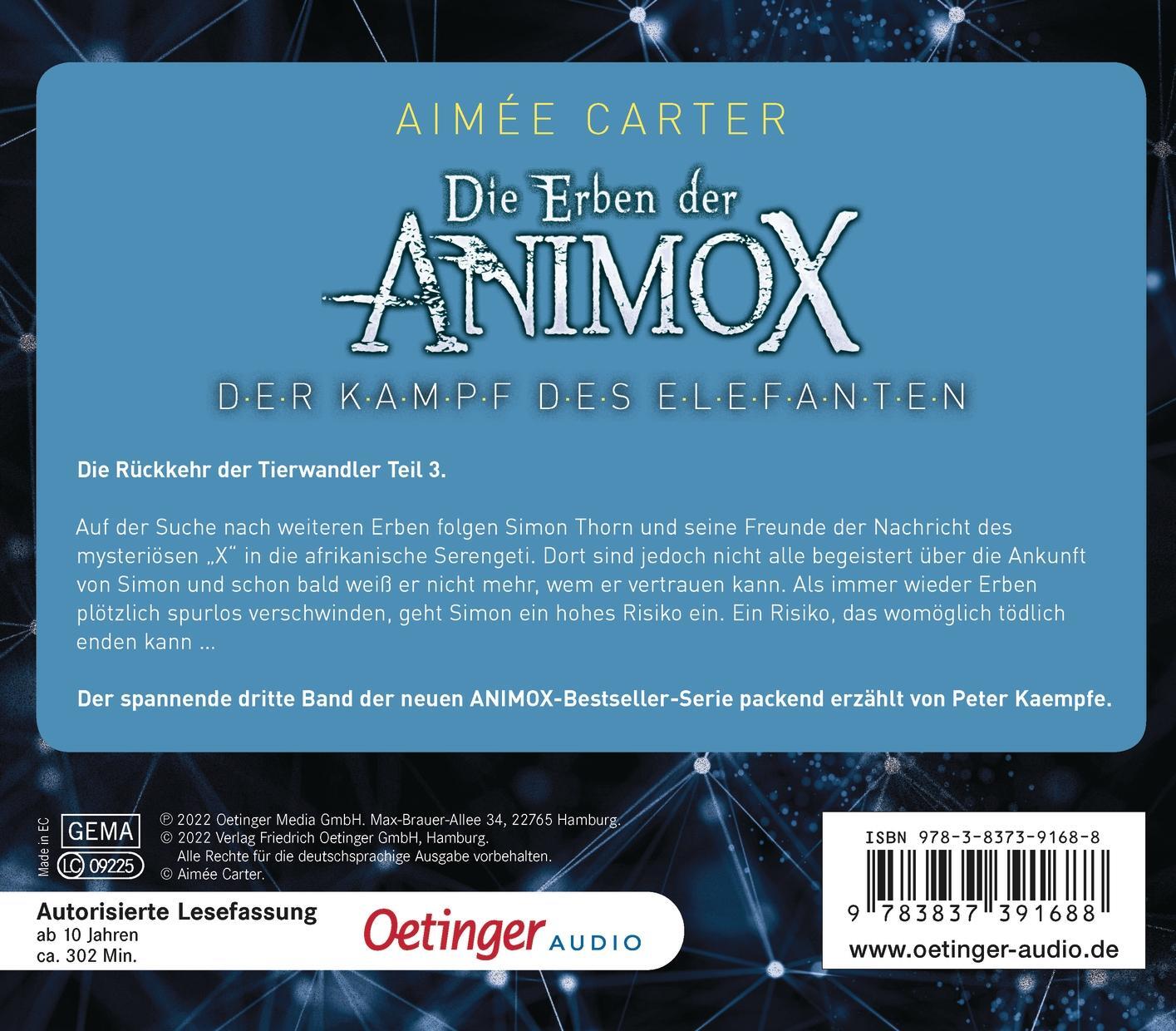Rückseite: 9783837391688 | Die Erben der Animox 3. Der Kampf des Elefanten | Aimée Carter | CD