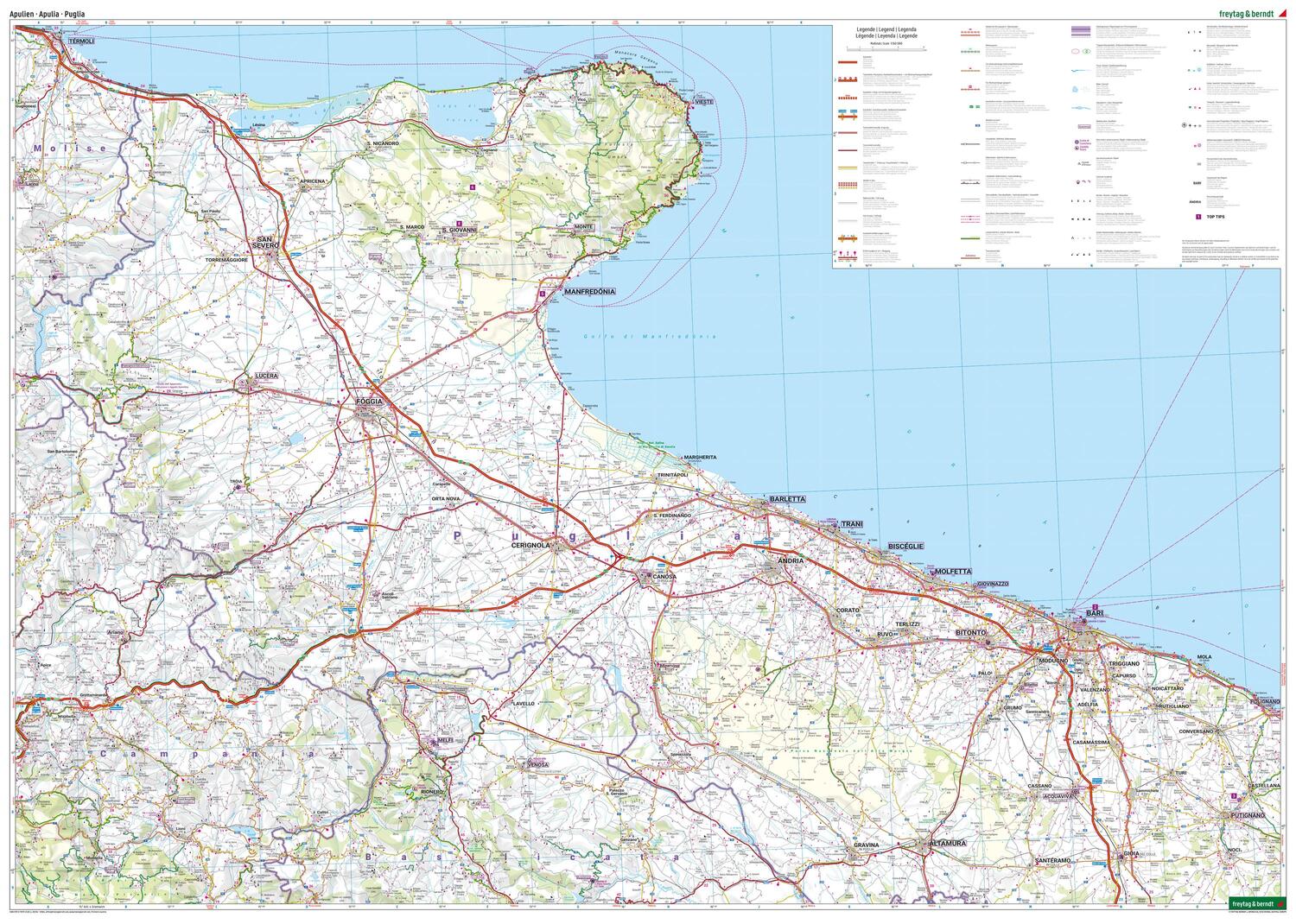 Bild: 9783707922264 | Apulien, Straßen- und Freizeitkarte 1:150.000, freytag &amp; berndt | 2023