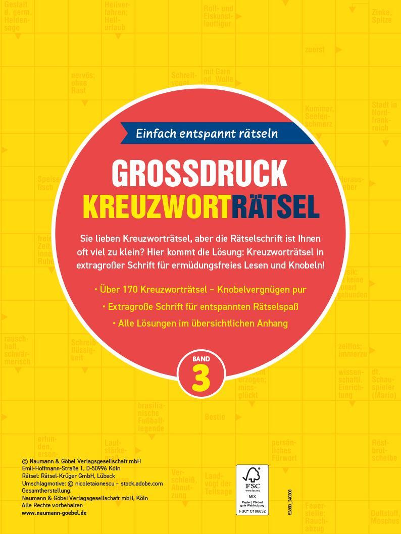 Rückseite: 9783625195962 | Großdruck Kreuzworträtsel - Band 3 | Einfach entspannt rätseln | Buch