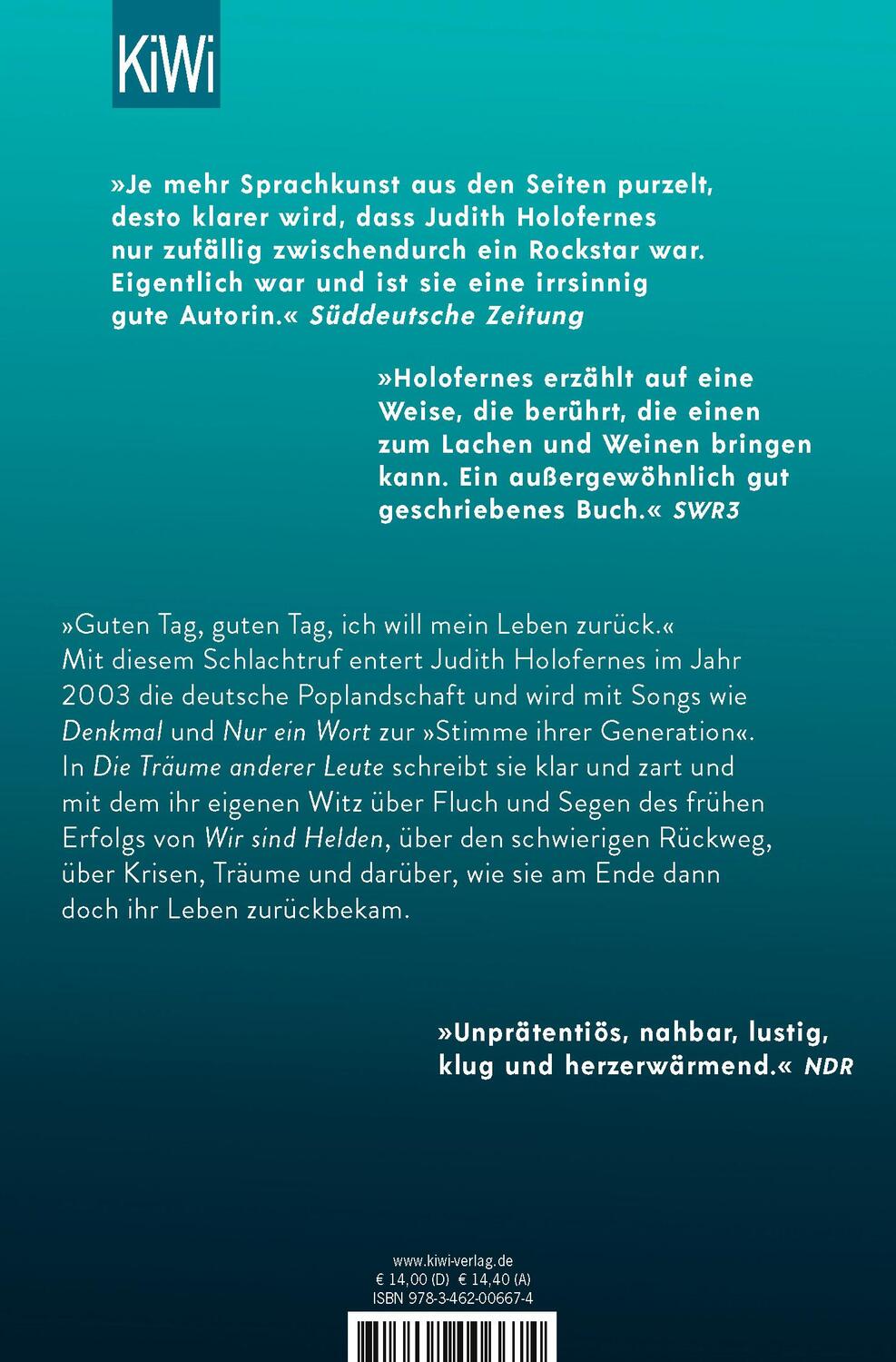 Rückseite: 9783462006674 | Die Träume anderer Leute | Judith Holofernes | Taschenbuch | 416 S.