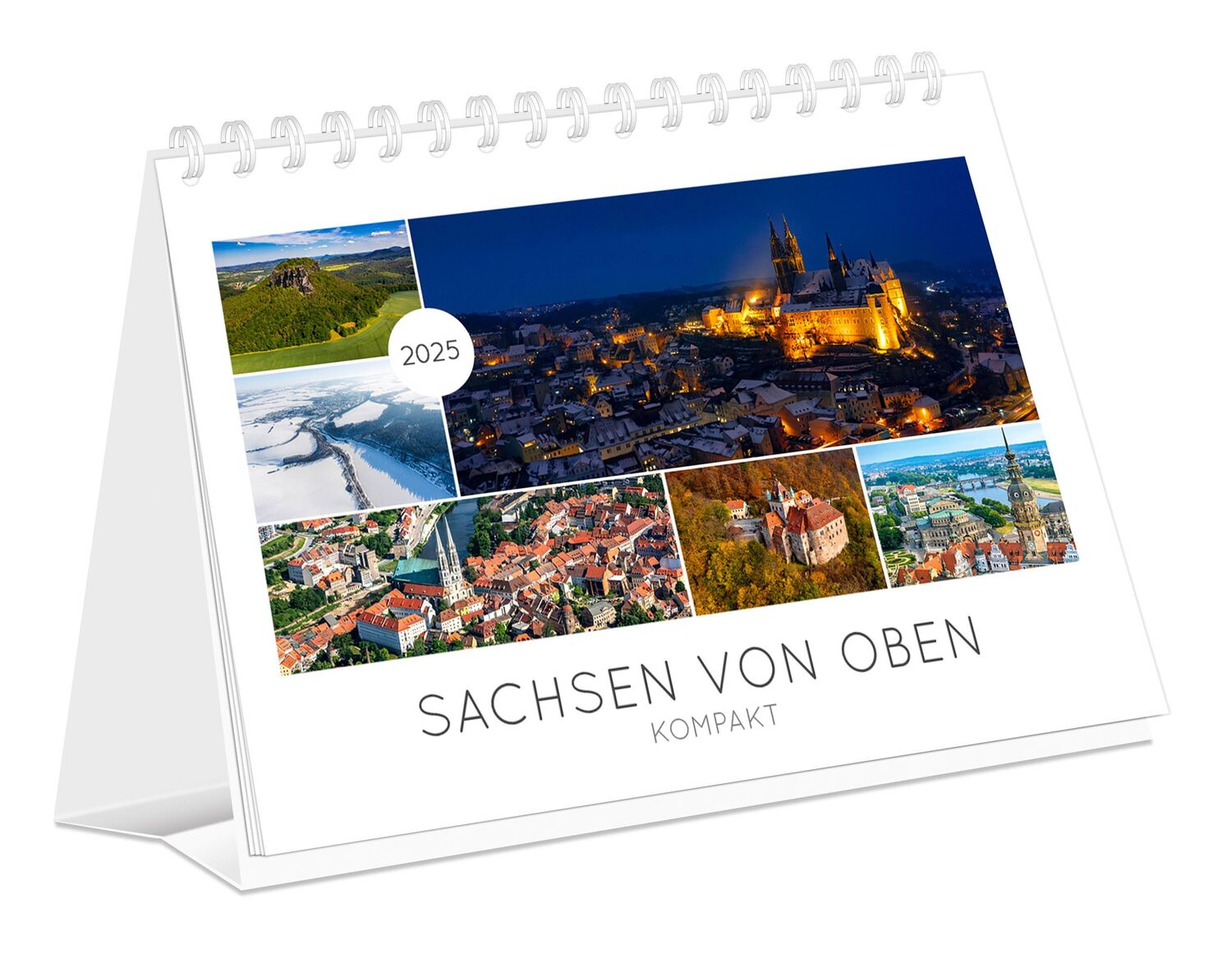 Cover: 9783910680821 | Kalender Sachsen von oben kompakt 2025 | 21 x 15 cm weißes Kalendarium