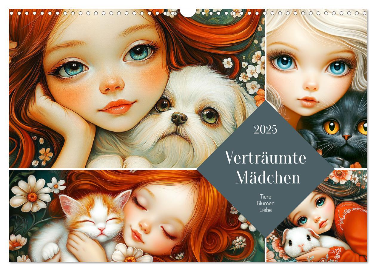 Cover: 9783457218051 | Verträumte Mädchen. Tiere, Blumen, Liebe. (Wandkalender 2025 DIN A3...