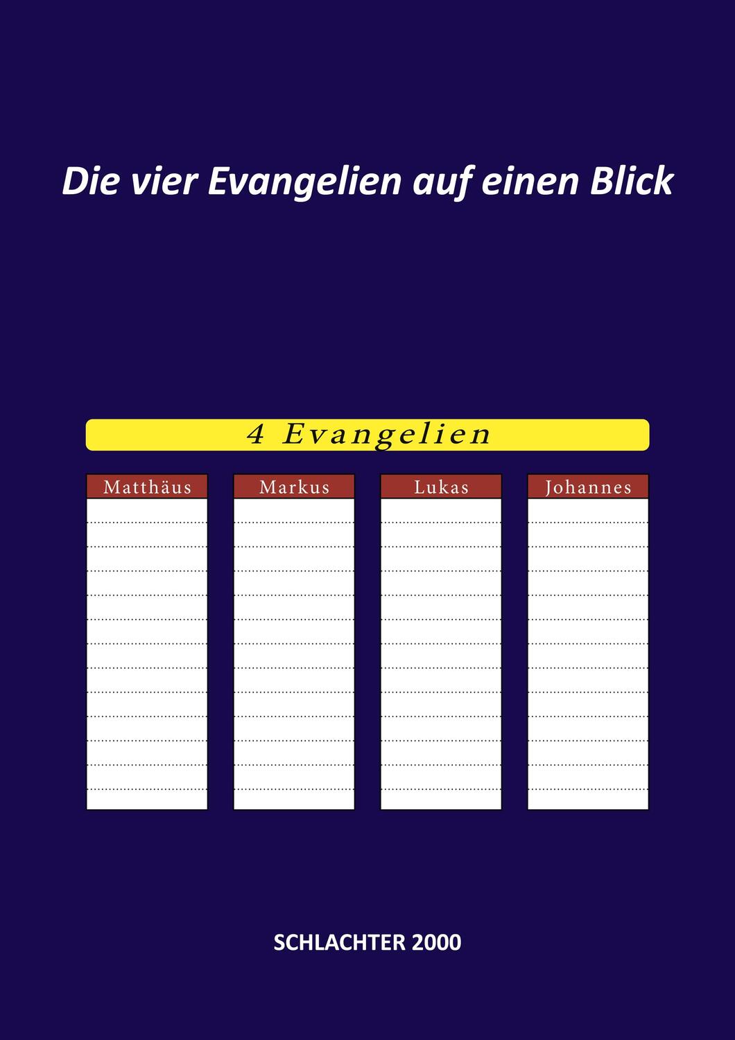 Cover: 9783751971195 | Die vier Evangelien auf einen Blick | Schlachter 2000 | Reimer | Buch