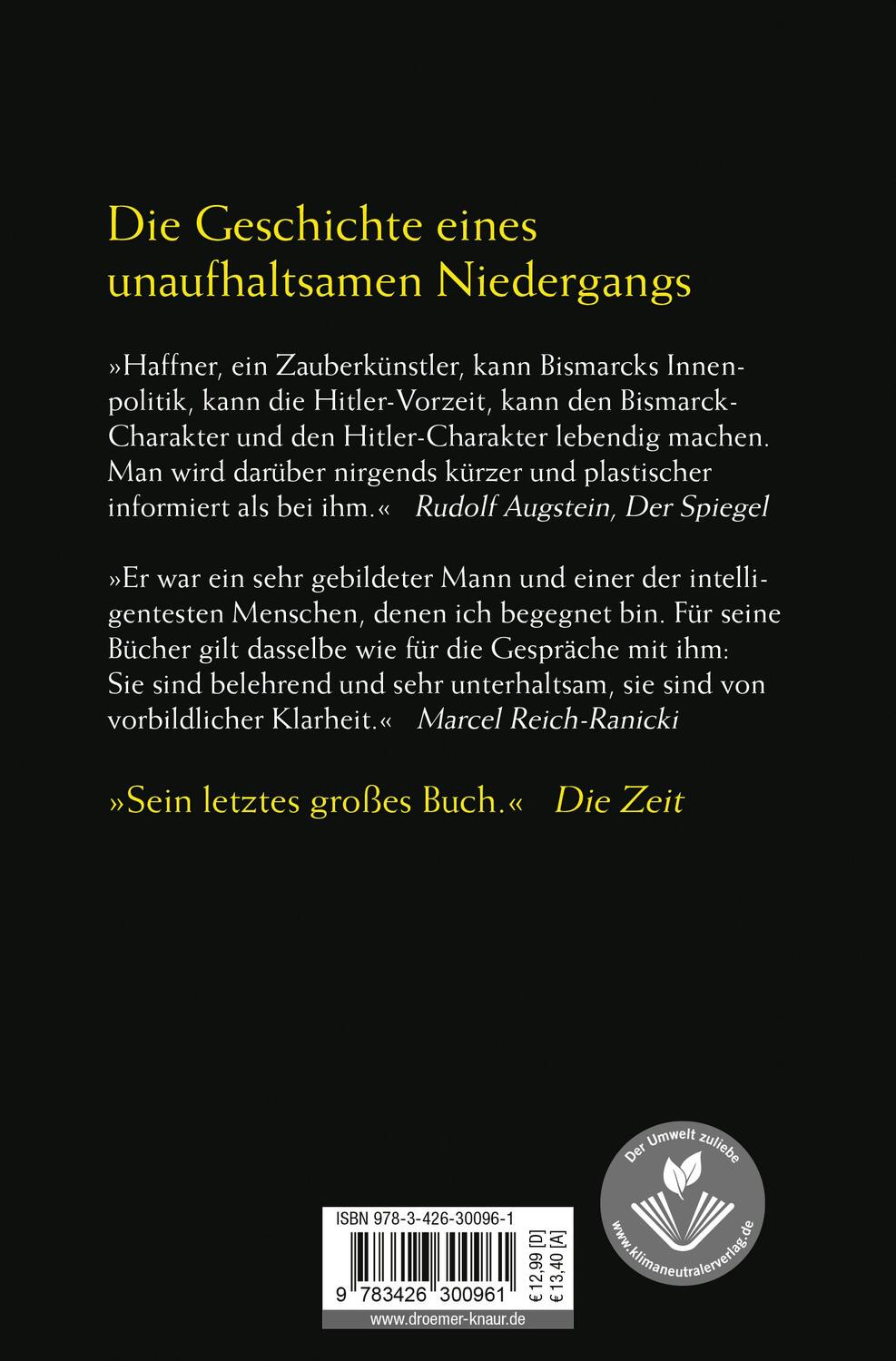 Rückseite: 9783426300961 | Von Bismarck zu Hitler | Ein Rückblick | Sebastian Haffner | Buch