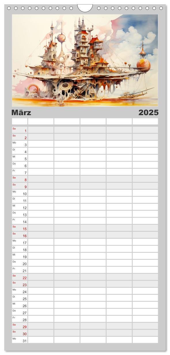 Bild: 9783457133828 | Familienplaner 2025 - Kuriose Häuser mit 5 Spalten (Wandkalender,...