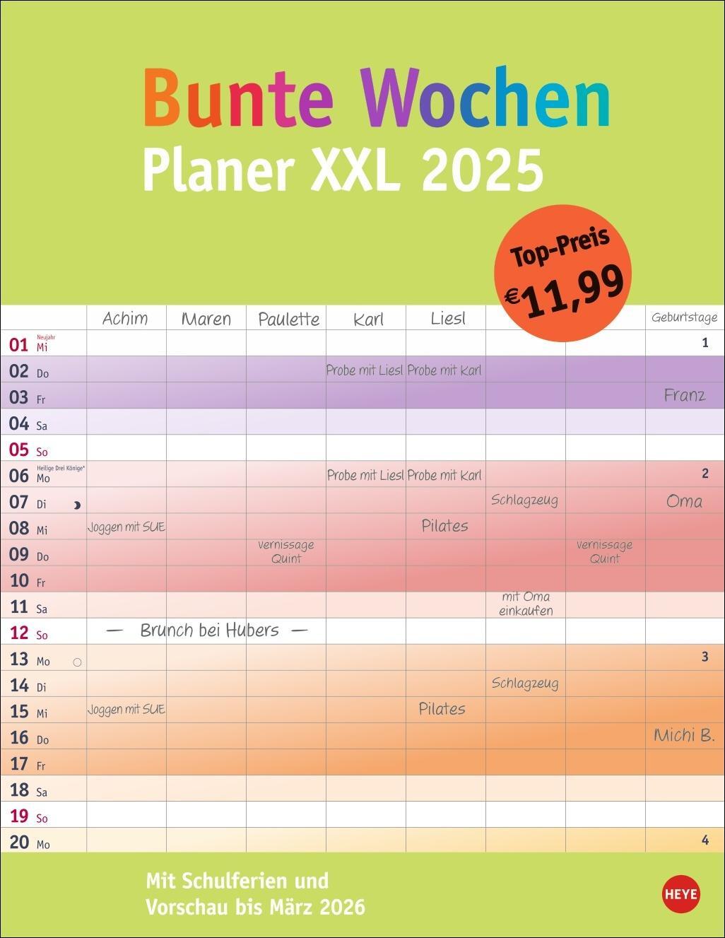 Cover: 9783756408771 | Bunte Wochen Planer XXL 2025 | Kalender | Bürokalender Heye | 14 S.