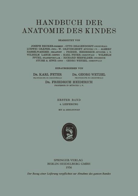 Cover: 9783662404935 | Handbuch der Anatomie des Kindes | Erster Band | Joseph Becker (u. a.)