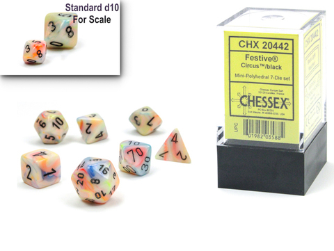 Cover: 601982035884 | Festive® Mini-Polyhedral Circus™/black 7-Die set | Chessex