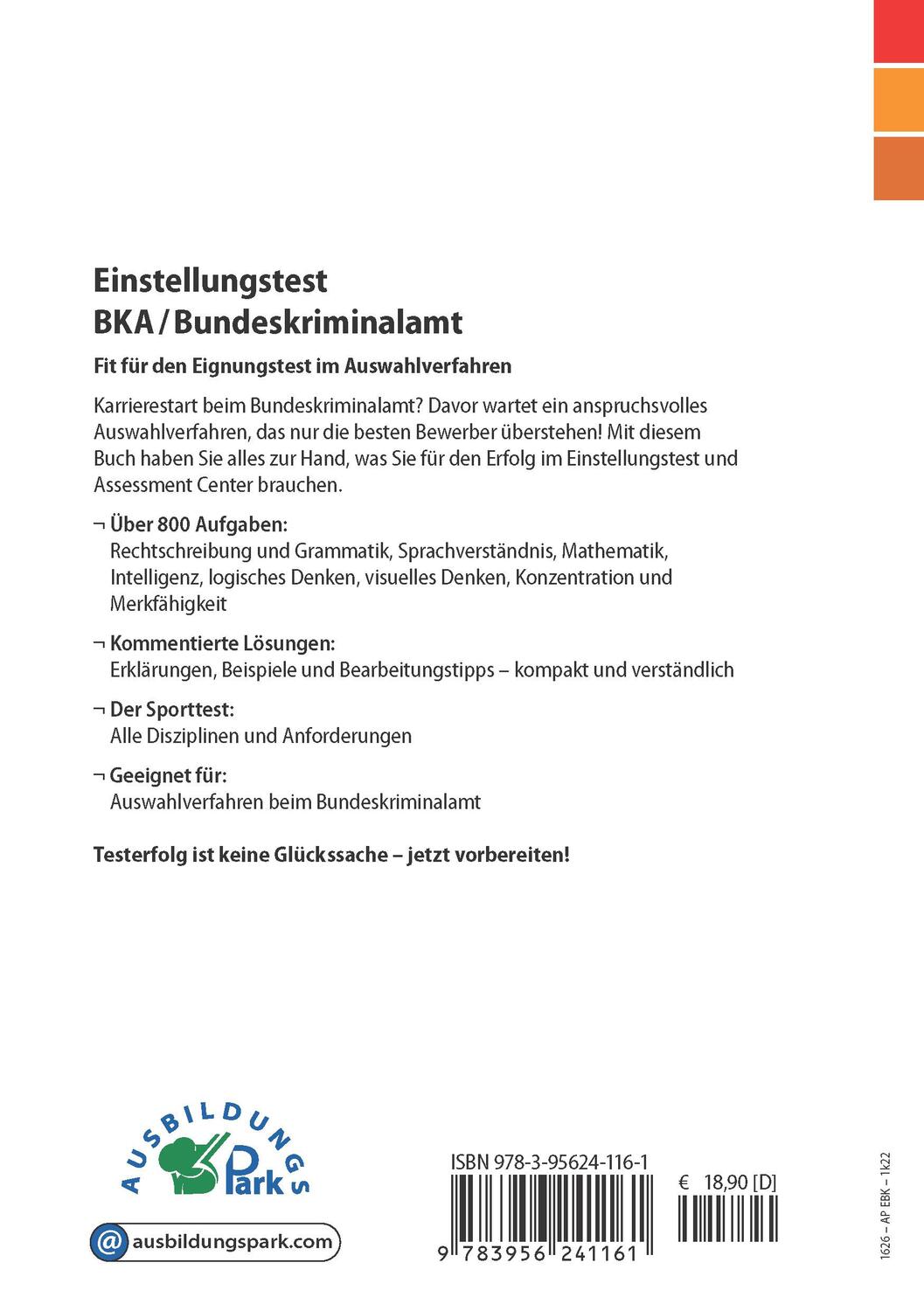 Rückseite: 9783956241161 | Einstellungstest BKA / Bundeskriminalamt | Kurt Guth (u. a.) | Buch