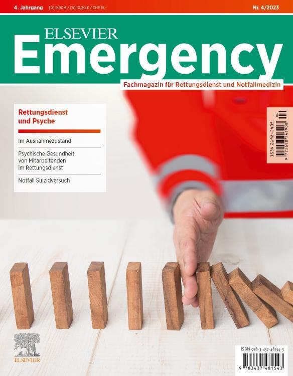 Cover: 9783437481543 | ELSEVIER Emergency. Rettungsdienst &amp; Psyche. 4/2023 | Schwarz (u. a.)