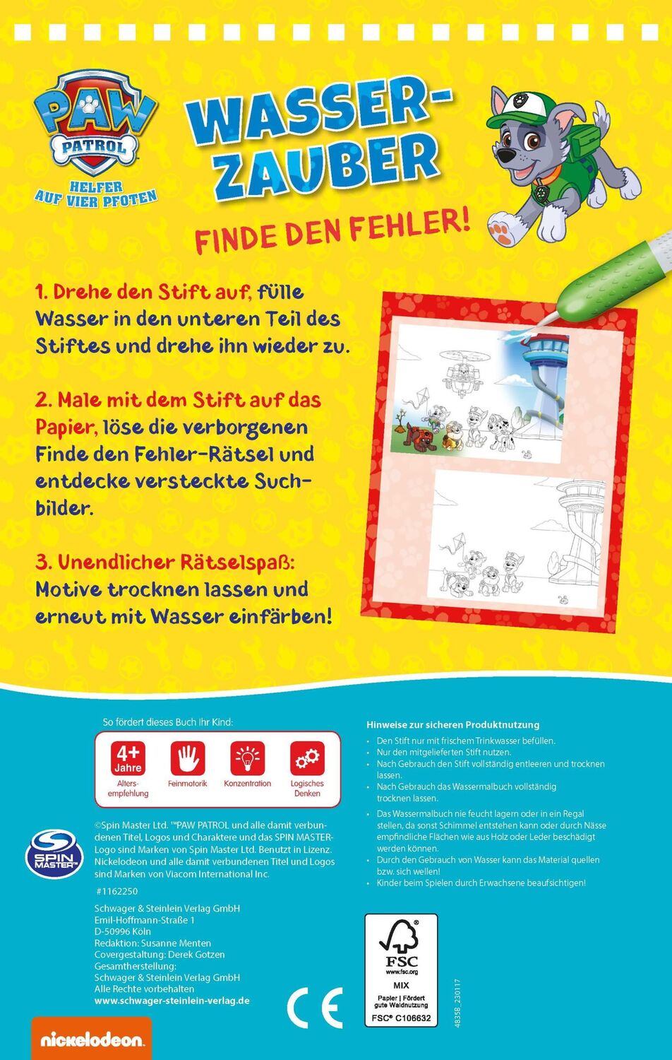 Rückseite: 9783849942939 | PAW Patrol Wasserzauber Finde den Fehler. Einfach mit Wasser malen!