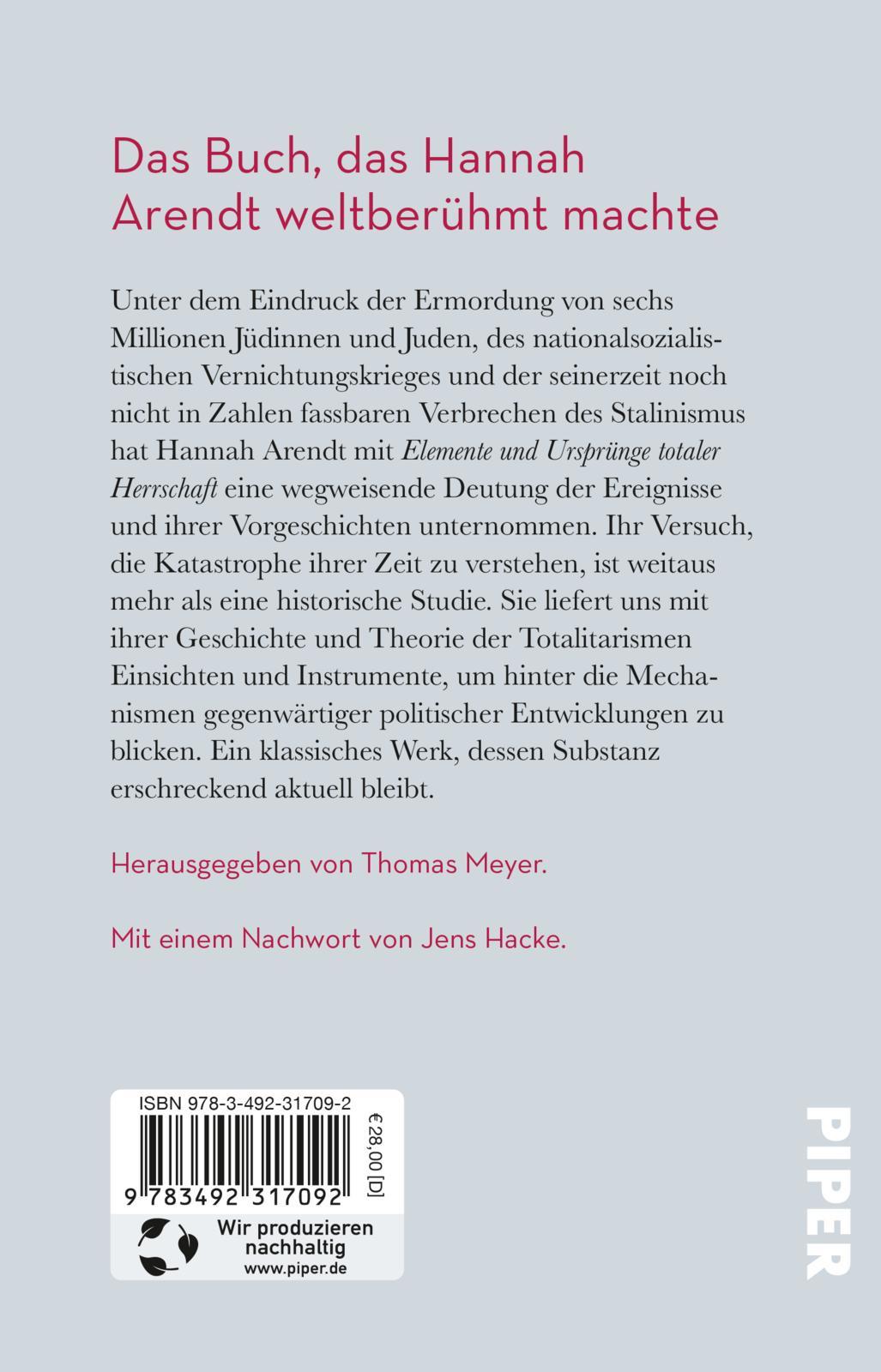 Rückseite: 9783492317092 | Elemente und Ursprünge totaler Herrschaft | Hannah Arendt | Buch