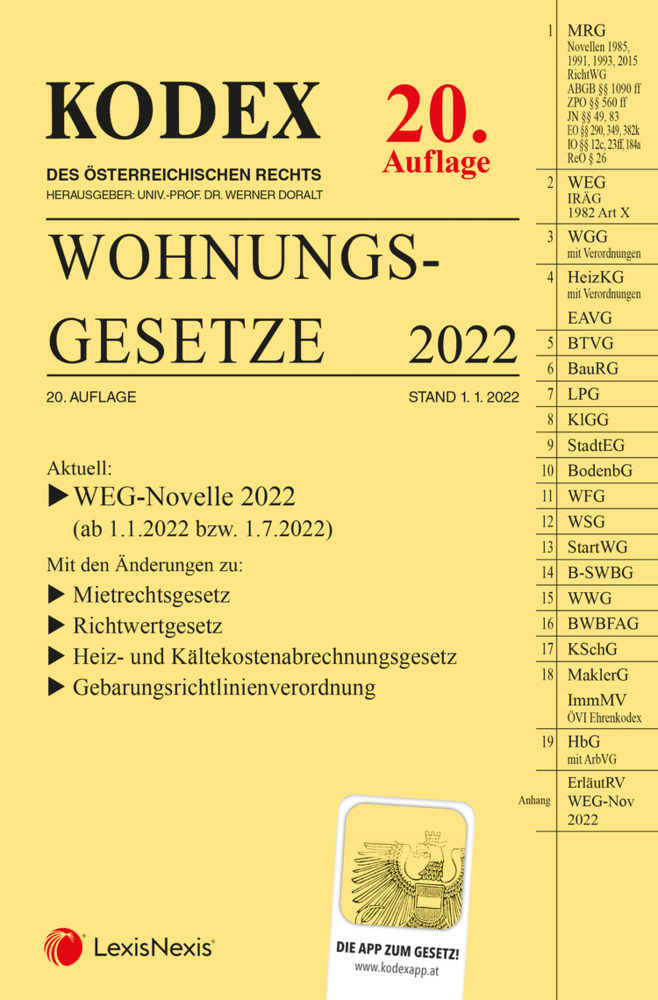 Cover: 9783700776567 | KODEX Wohnungsgesetze 2022 - inkl. App | Werner Doralt | Taschenbuch
