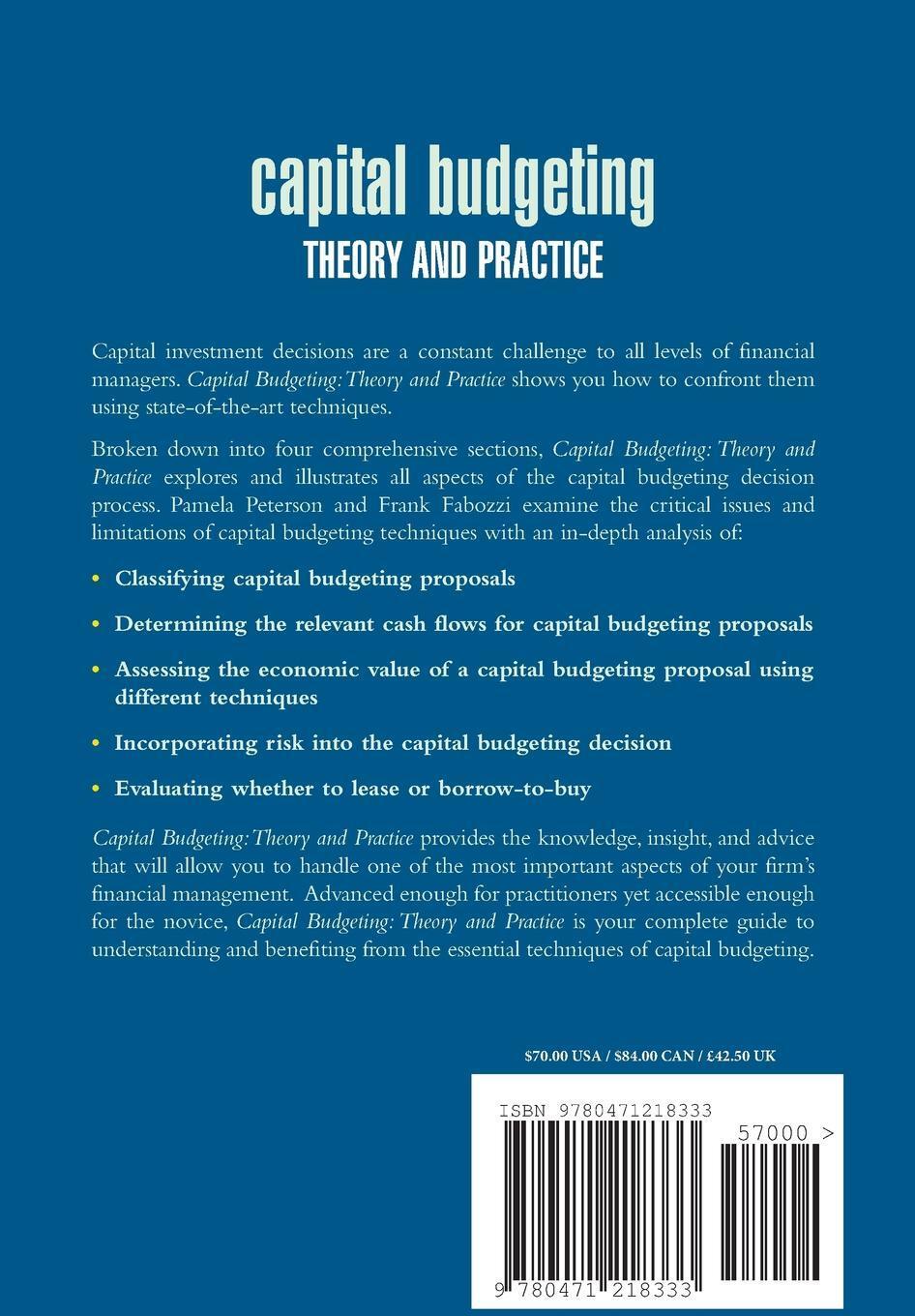 Cover: 9780471218333 | Capital Budgeting | Theory and Practice | Pamela P. Peterson (u. a.)