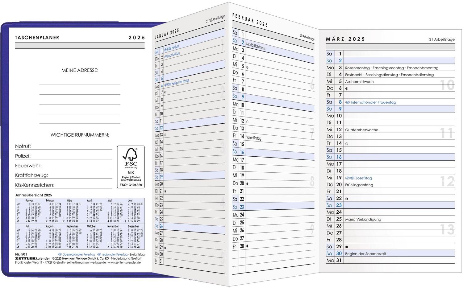 Bild: 4006928025473 | Taschenplaner Leporello PVC lila 2025 - Bürokalender 9,5x16 cm - 1...