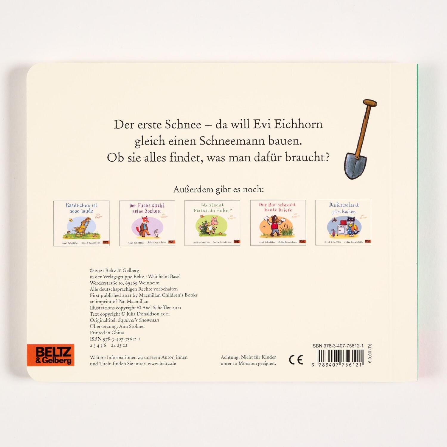Rückseite: 9783407756121 | Evi Eichhorns Schneemann | Vierfarbiges Pappbilderbuch mit Klappen