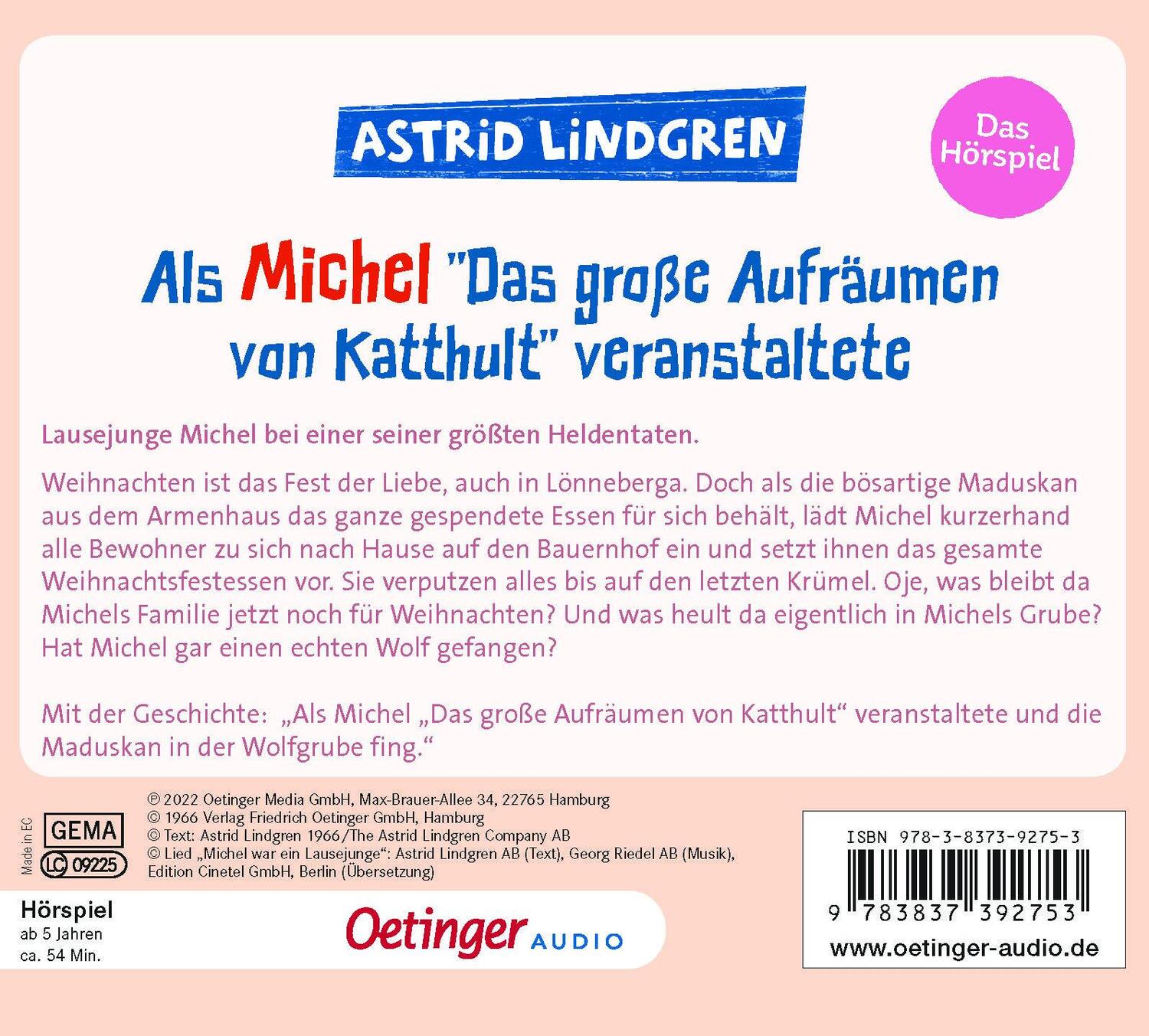 Rückseite: 9783837392753 | Als Michel "Das große Aufräumen von Katthult" veranstaltete | Lindgren