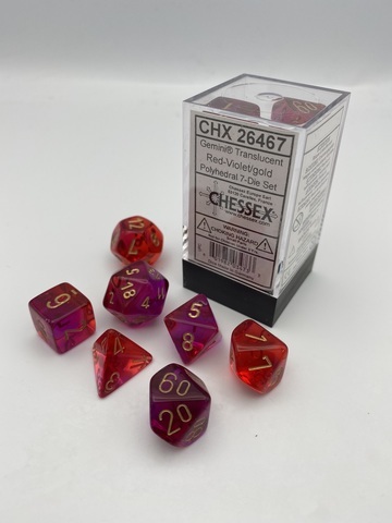 Cover: 601982034733 | Gemini® Polyhedral Translucent Red-Violet/gold 7-Die Set | Chessex