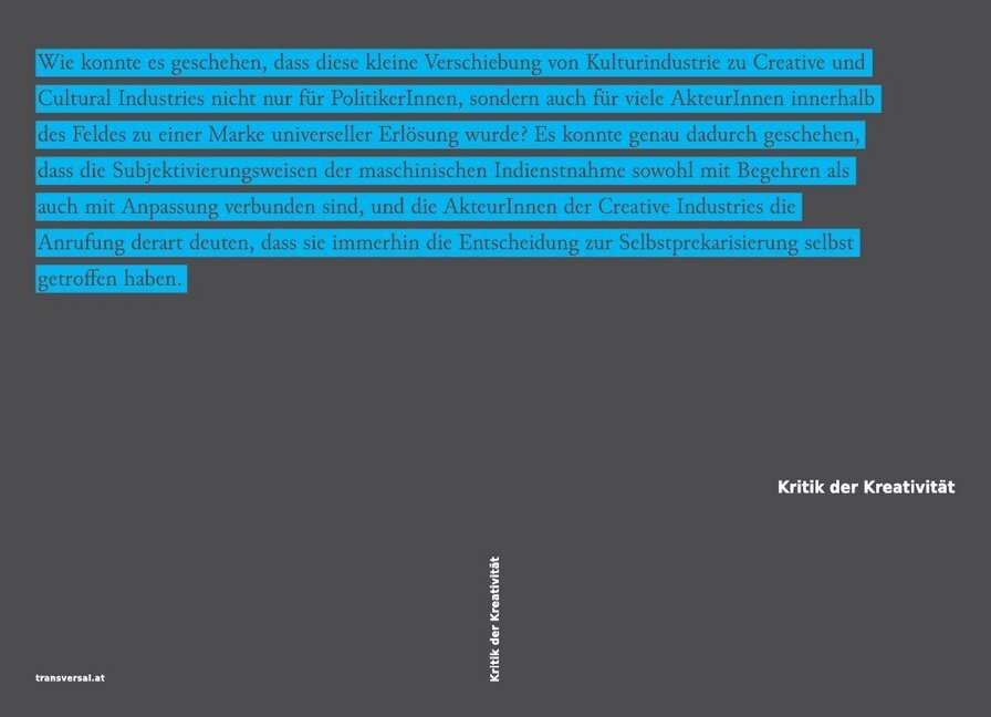 Cover: 9783903046016 | Kritik der Kreativität | Gerald Raunig (u. a.) | Taschenbuch | 2016