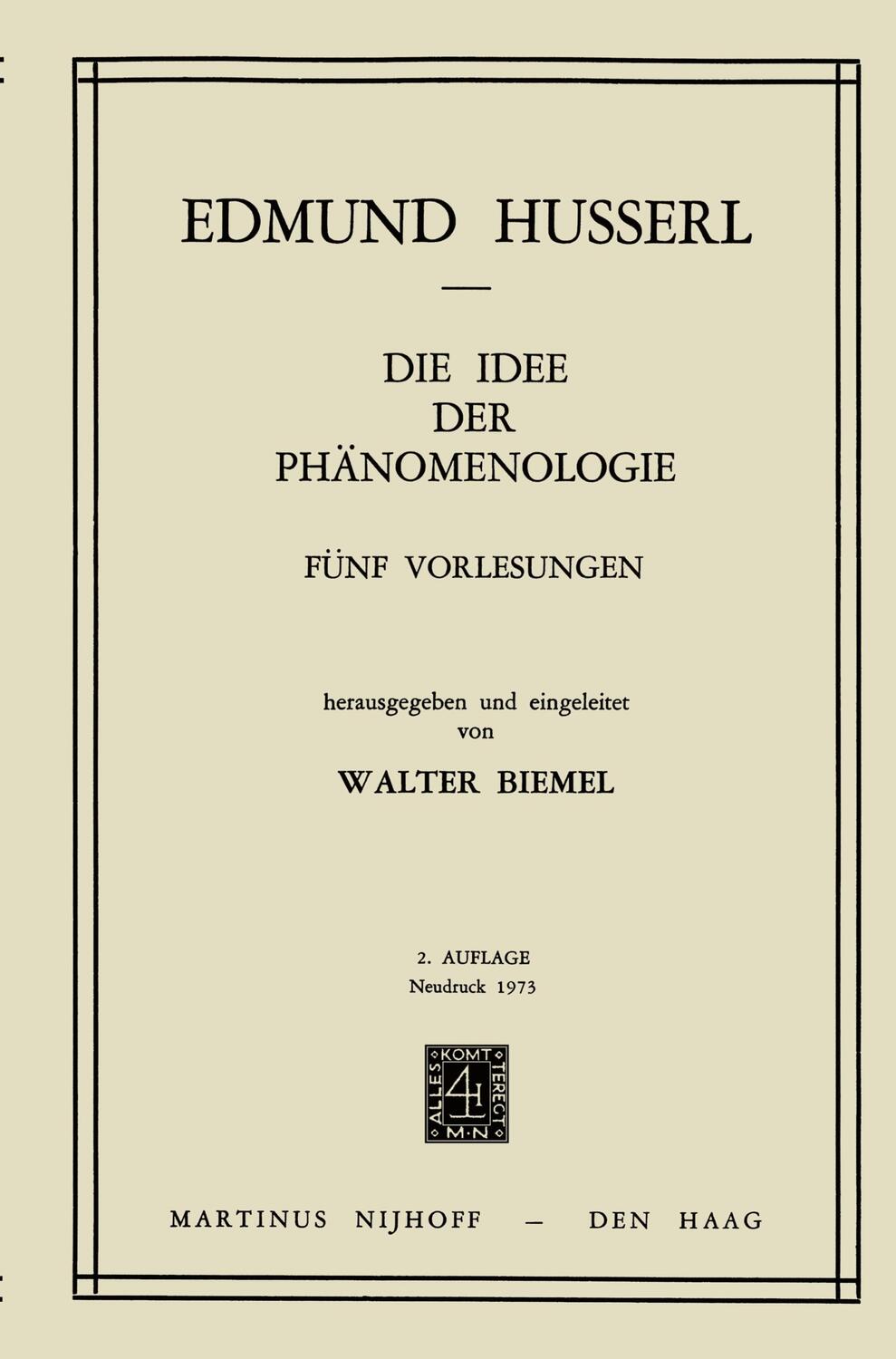 Cover: 9789024751396 | Die Idee der Phänomenologie | Fünf Vorlesungen | Edmund Husserl | Buch