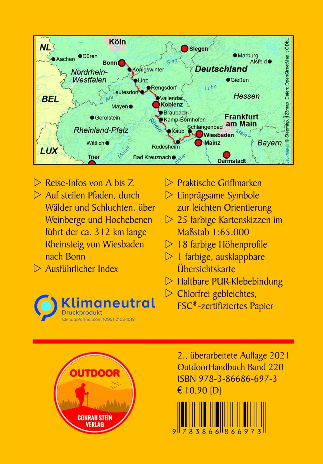 Rückseite: 9783866866973 | Rheinsteig | von Wiesbaden nach Bonn | Jonas Bublak | Taschenbuch