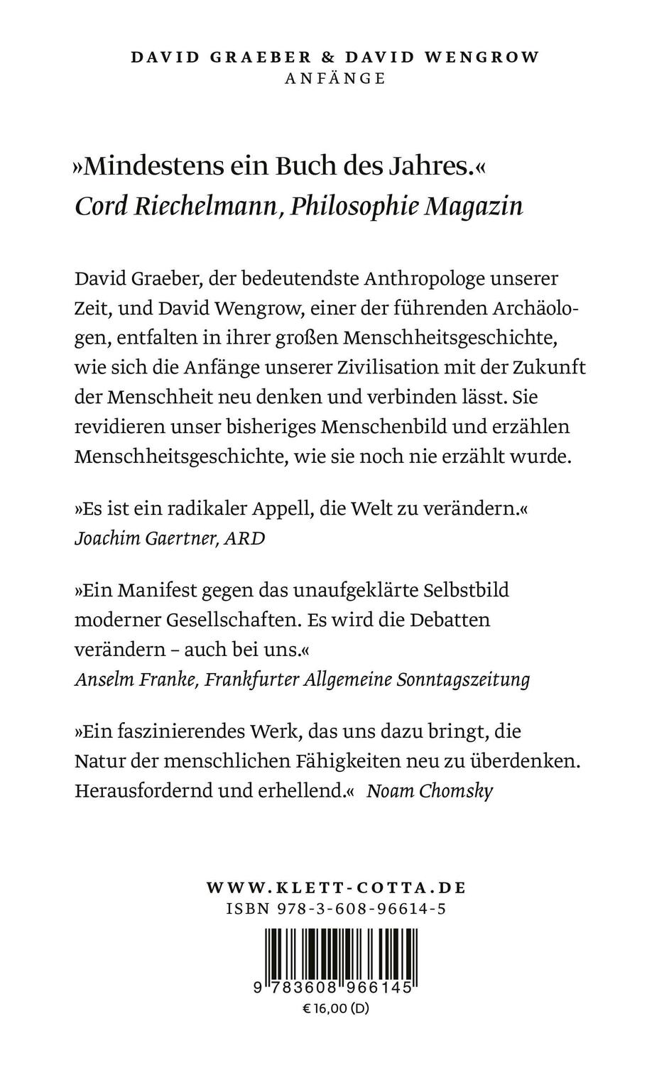 Rückseite: 9783608966145 | Anfänge | David Graeber (u. a.) | Taschenbuch | 672 S. | Deutsch