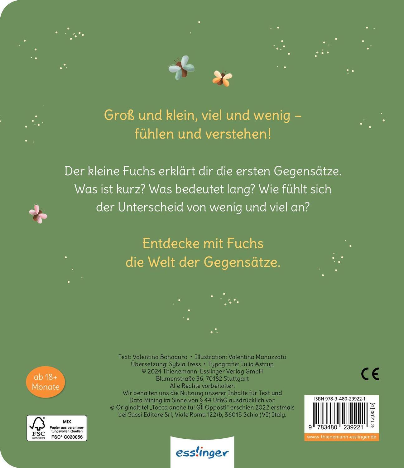 Rückseite: 9783480239221 | Schau und fühl mal, kleiner Fuchs! | Valentina Bonaguro | Buch | 14 S.