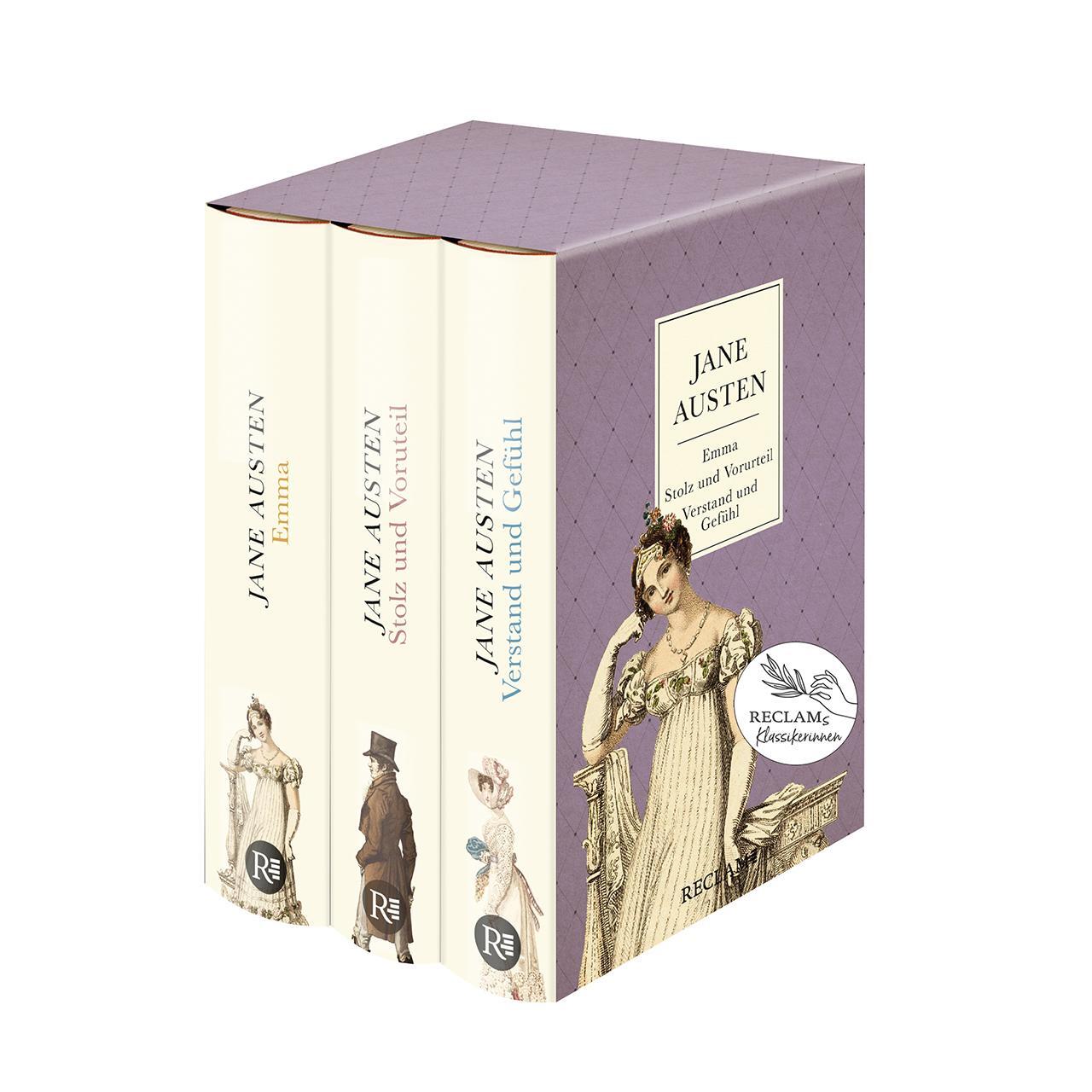 Cover: 9783150300893 | 3 Bücher von Jane Austen im Schuber - Emma, Stolz und Vorurteil,...