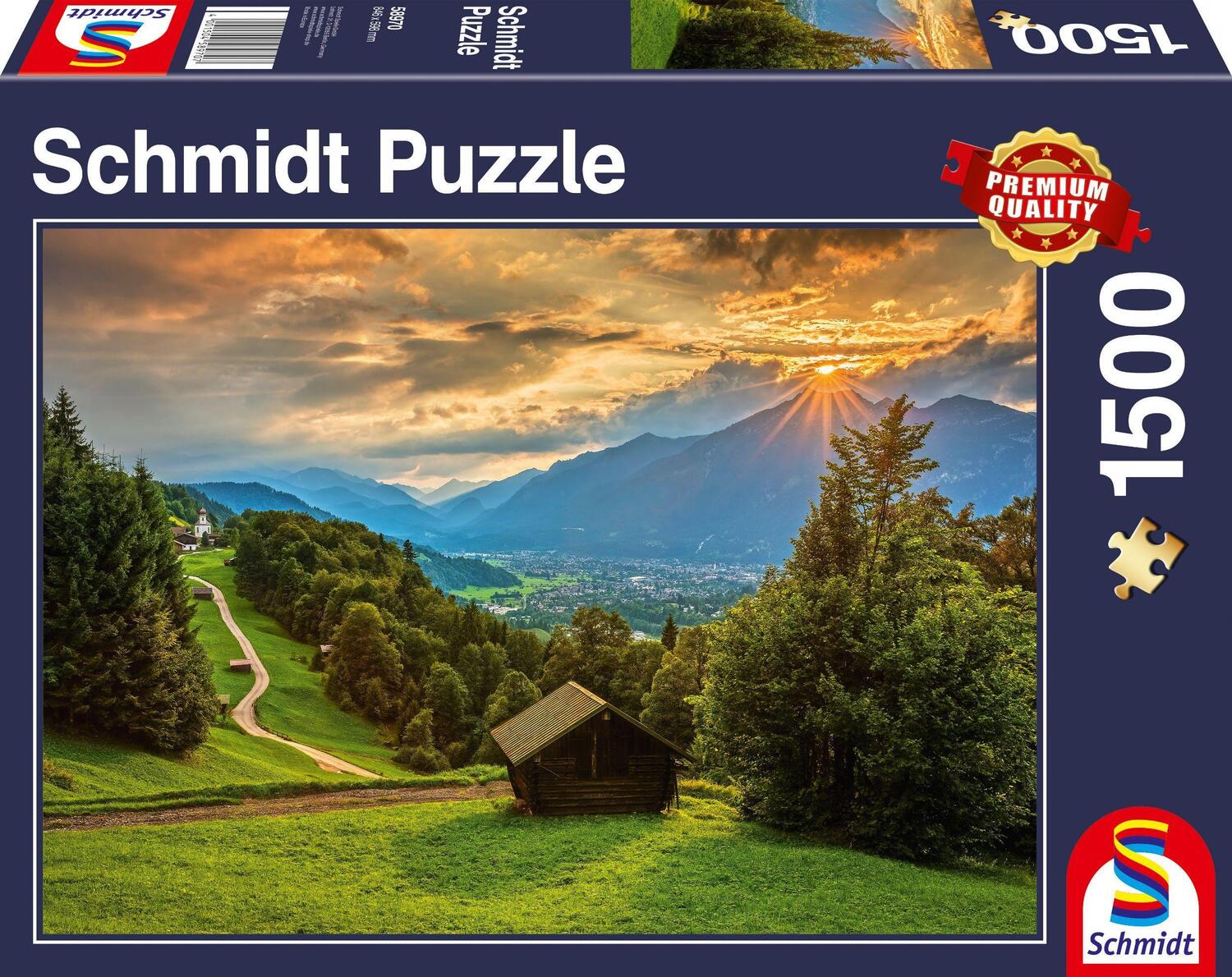 Cover: 4001504589707 | Sonnenuntergang über dem Bergdorf Wamberg Puzzle 1.500 Teile | Spiel