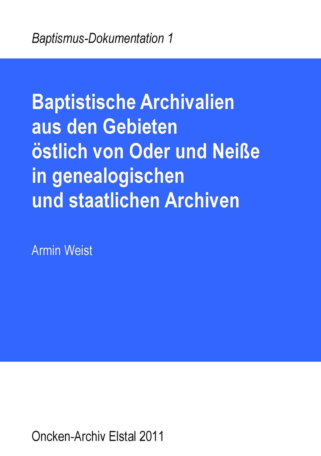 Cover: 9783844812084 | Baptistische Archivalien aus den Gebieten östlich von Oder und...