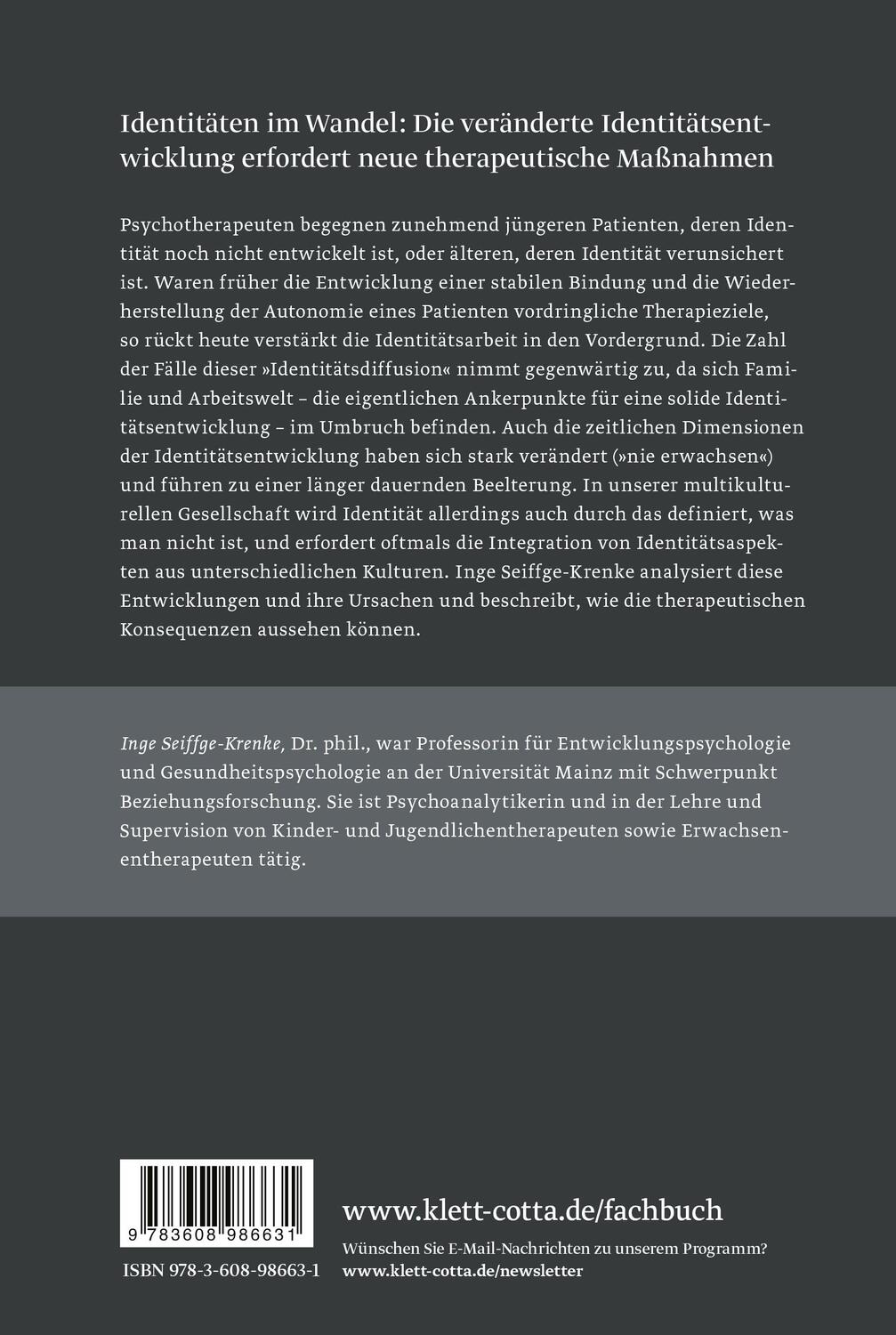 Rückseite: 9783608986631 | Therapieziel Identität | Inge Seiffge-Krenke | Taschenbuch | 238 S.