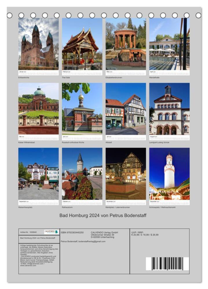 Bild: 9783383440250 | Bad Homburg 2024 von Petrus Bodenstaff (Tischkalender 2024 DIN A5...