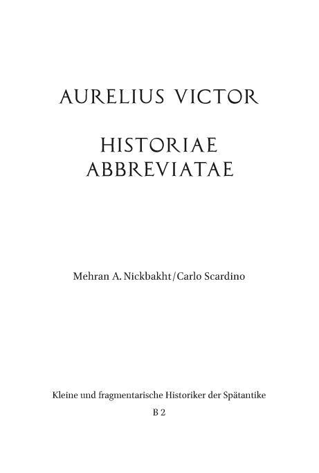 Cover: 9783506702753 | Aurelius Victor | Historiae Abbreviatae | Mehran A. Nickbakht (u. a.)