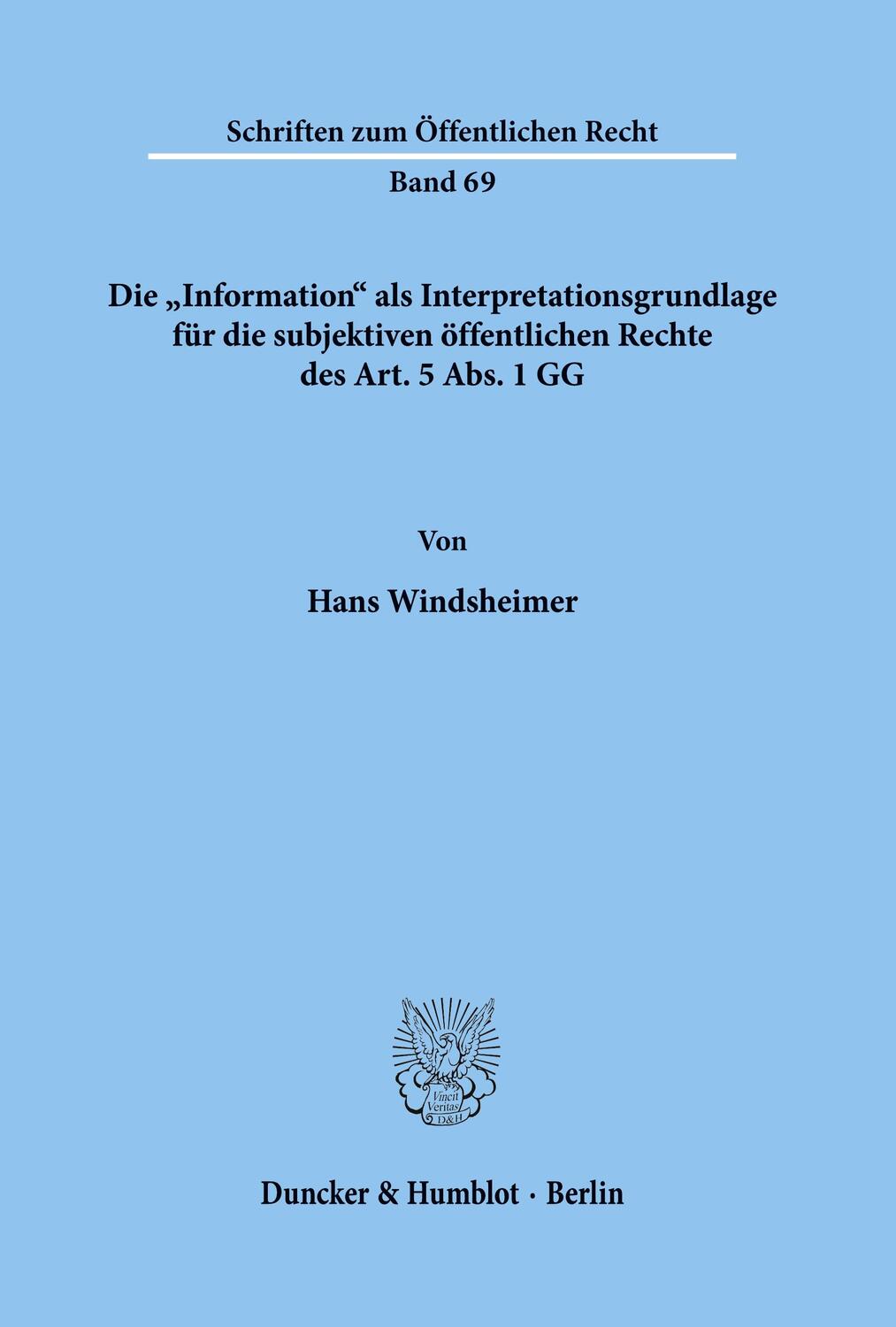 Cover: 9783428022656 | Die "Information" als Interpretationsgrundlage für die subjektiven...