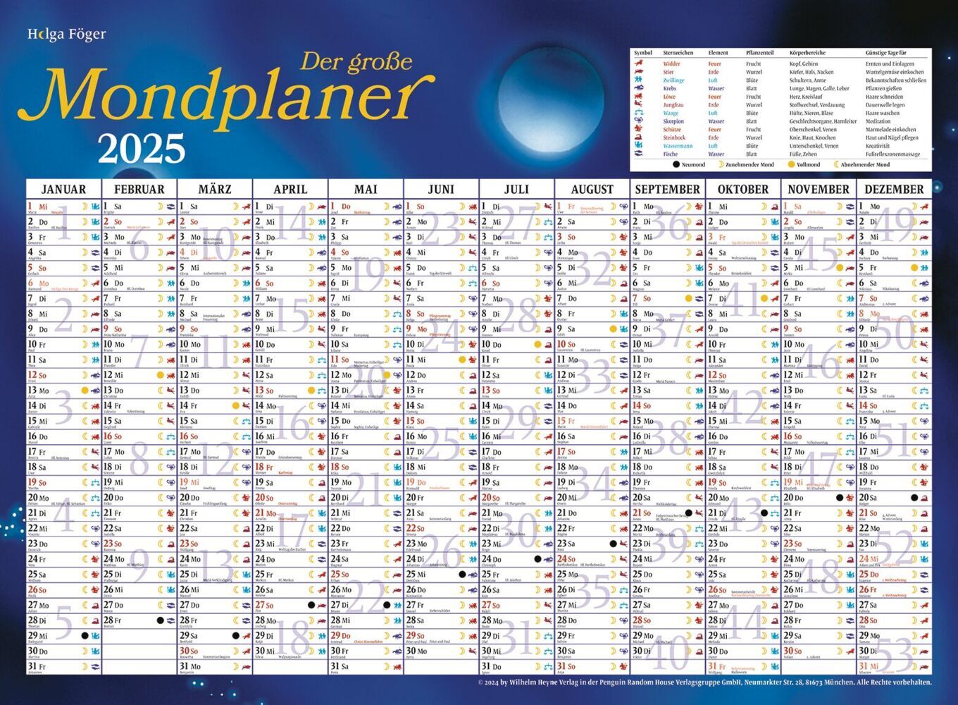 Bild: 9783453239388 | Der große Mondkalender 2025 | Helga Föger | Kalender | 448 S. | 2025